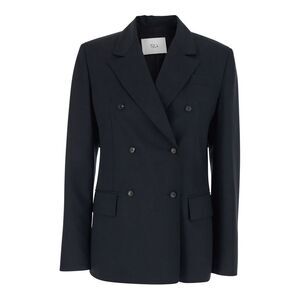 Tela Women Black Double-Breasted Jacket With Peak Lapels In Tech Fabric Woman